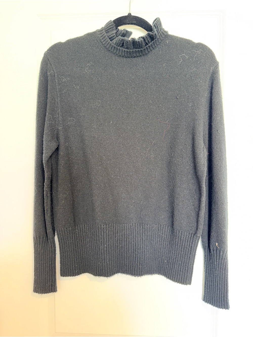 J.Crew Black Wool Blend Long-Sleeve Ruffle Neck Sweater - Picture 2 of 6